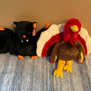 TY Vintage BIG Bat and Turkey Plush Set